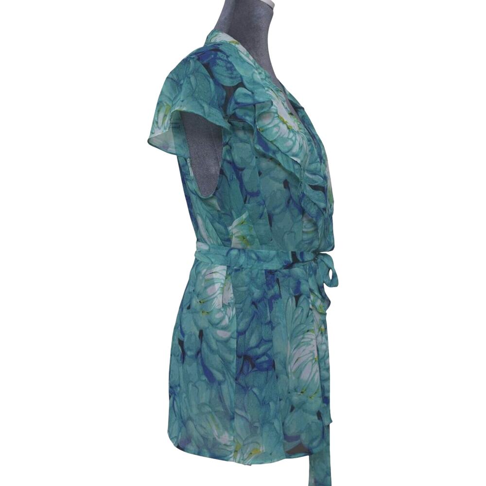 Fairycore Sheer Floral Ruffle Belted Blouse 1X Flowy Feminine Matching Belt - Picture 7 of 12
